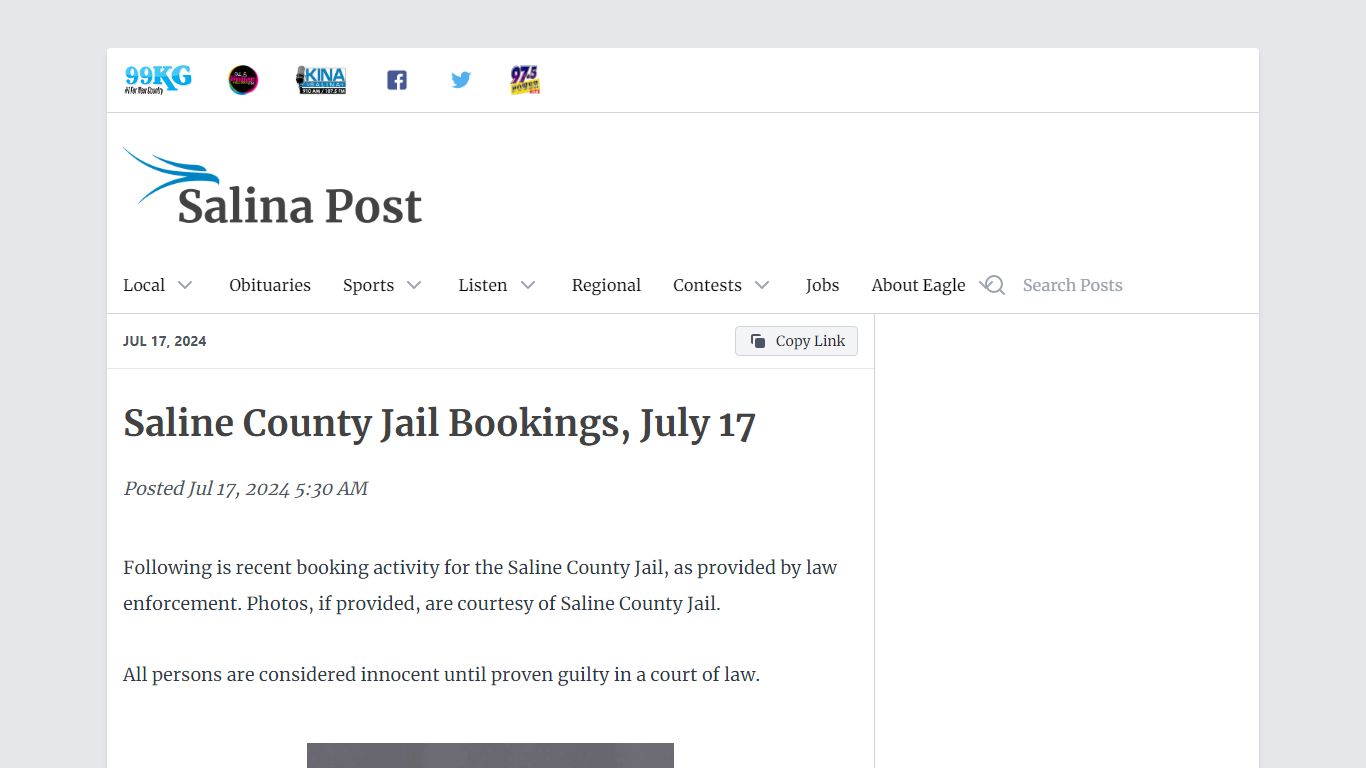 Saline County Jail Bookings, July 17 - Salina Post